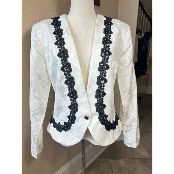 Nah Nah Collections by Jonathan Tait VTG 80’s Brocade Lace Trim Blazer Size 12 - Picture 1 of 16